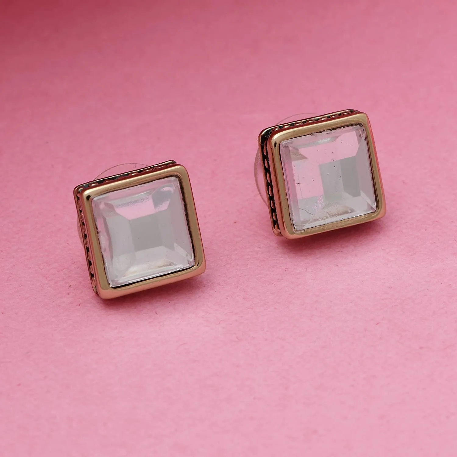 Estele -Gold Plated Square Shaped Kundan Stud Earrings