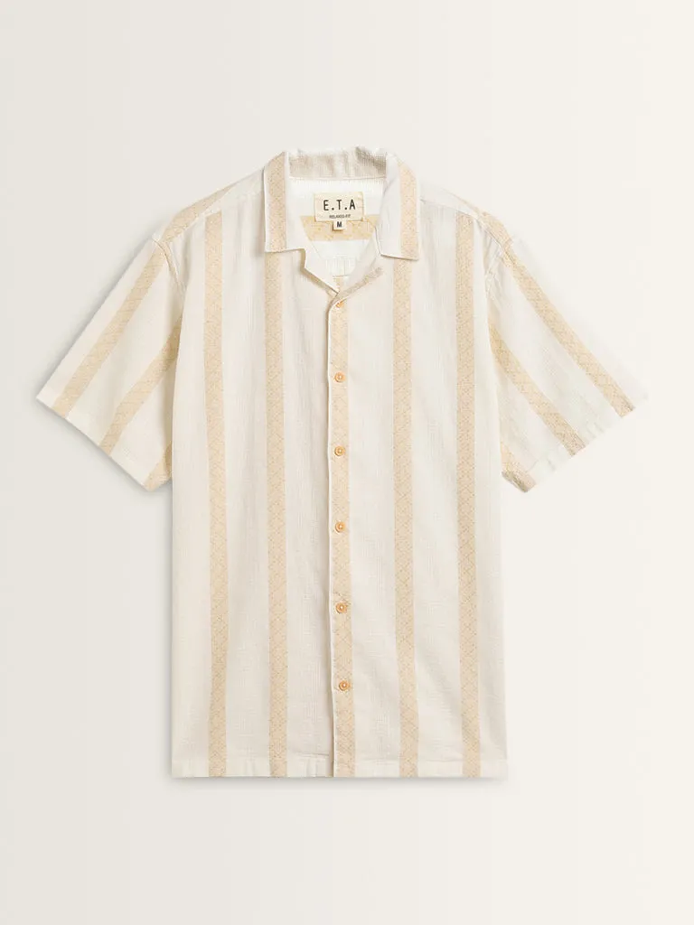 ETA Light Yellow Striped Knitted Relaxed-Fit Cotton Shirt