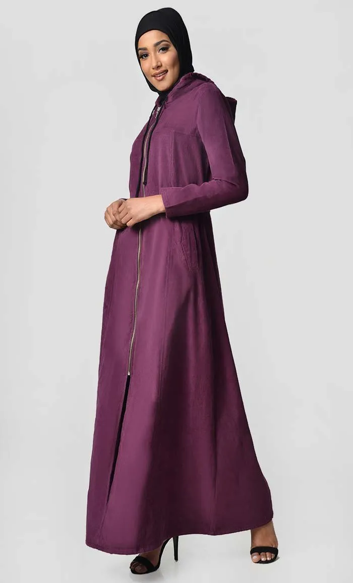 Fall Front Zipper corduroy Abaya Dress