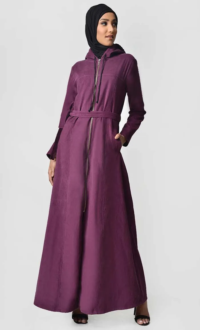 Fall Front Zipper corduroy Abaya Dress