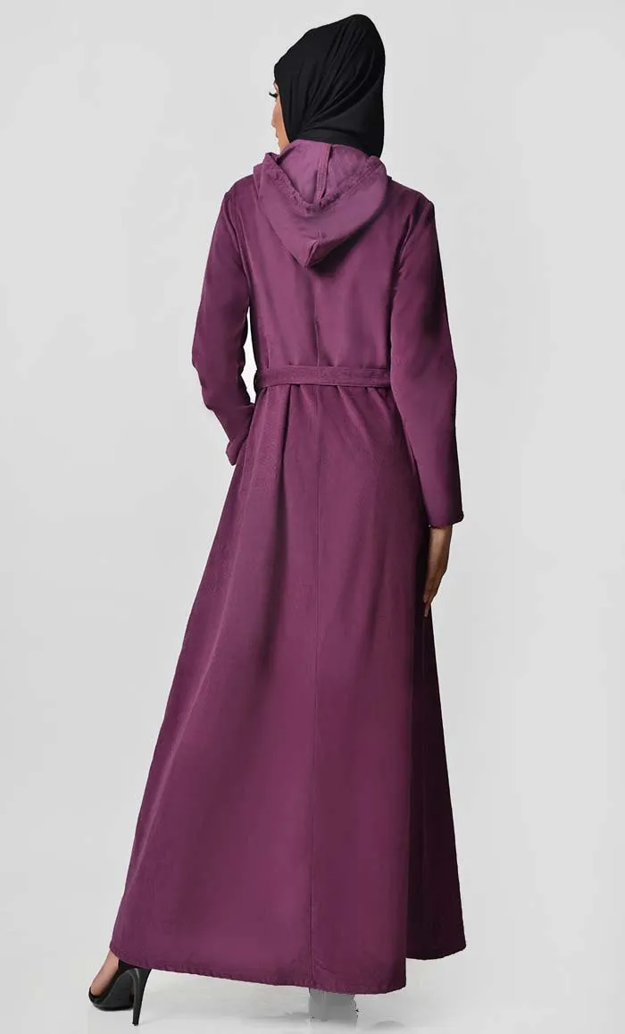 Fall Front Zipper corduroy Abaya Dress