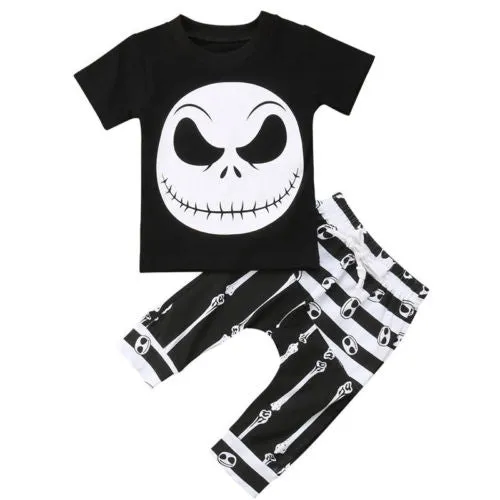 Fashion Kids Baby Boy Halloween  skeleton Outfits Set T-shirt Tops Leggings Pants Clothes