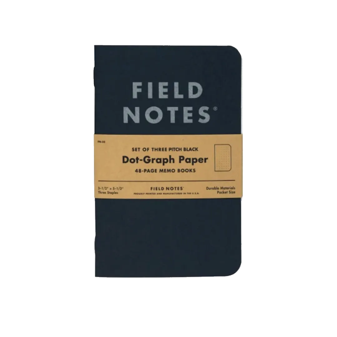 Field Notes Pitch Black Small Memo Book 3pk Graph Paper