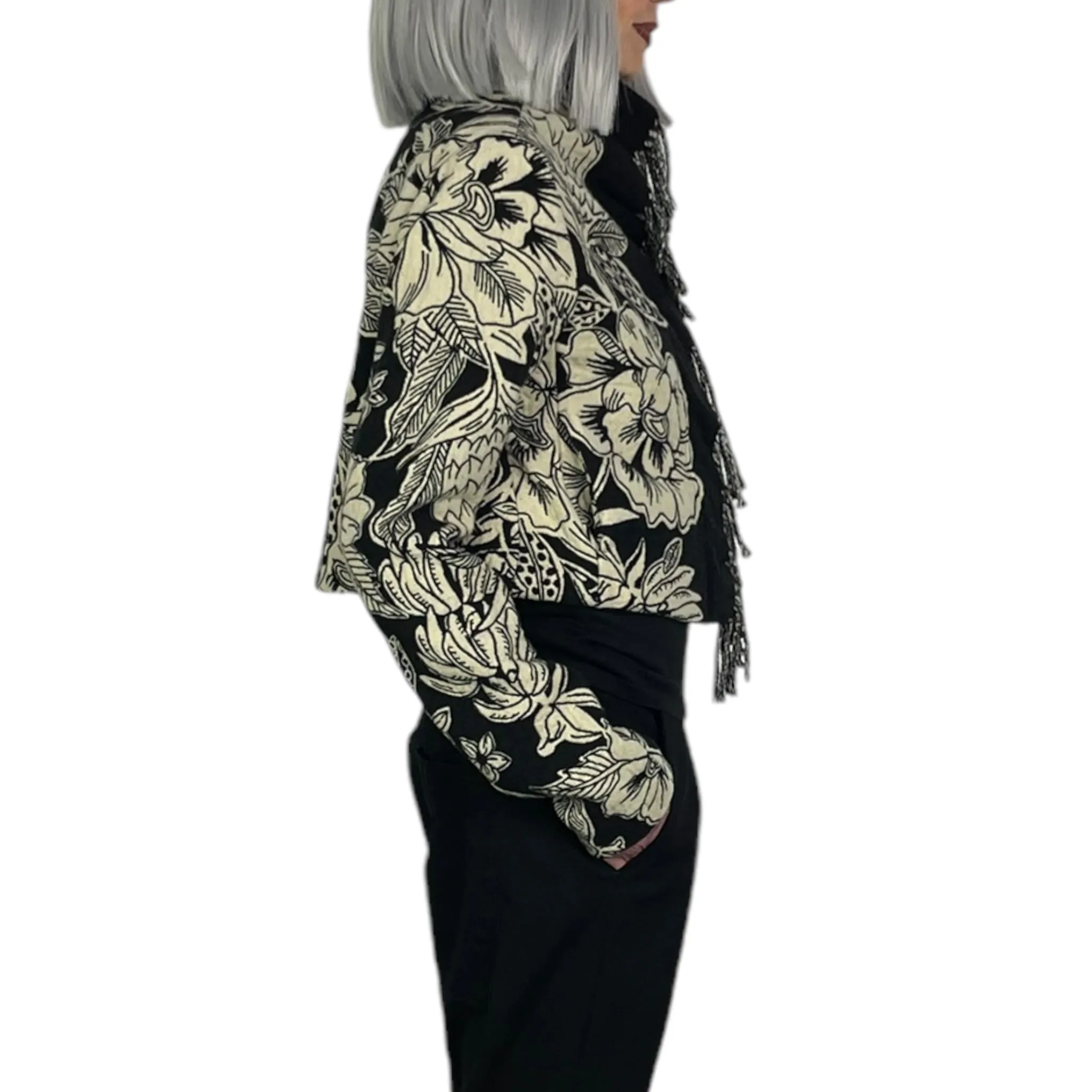 FLORAL JACQUARD CROP JACKET