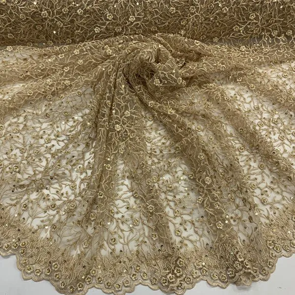 Floral Lace Beaded Fabric With Sequin On A Mesh By The Yard