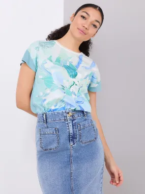 Floral Print Dolman Sleeve T-Shirt With Metallic Details