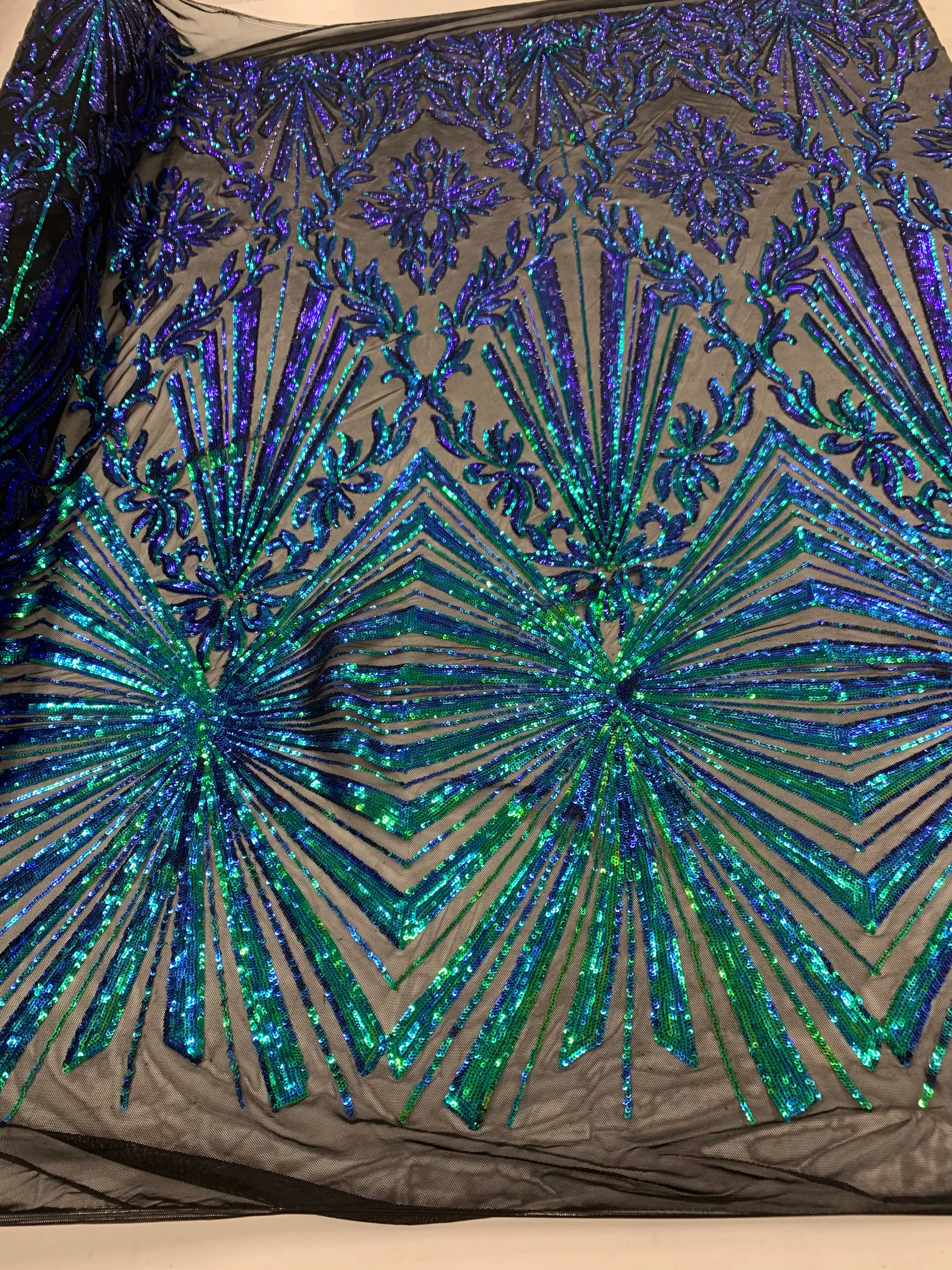 French Embroidery Stretch Sequins Fabric By The Yard on a Mesh Lace