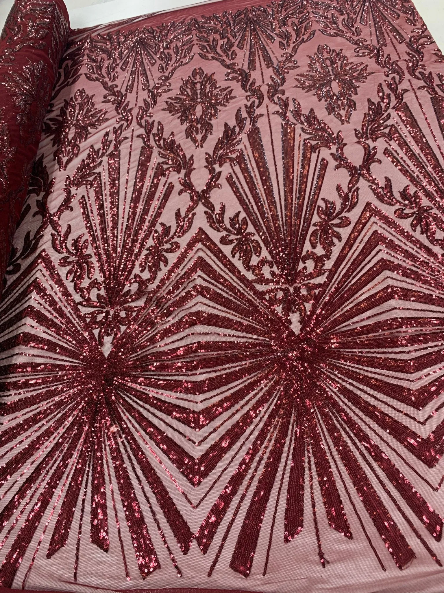 French Embroidery Stretch Sequins Fabric By The Yard on a Mesh Lace