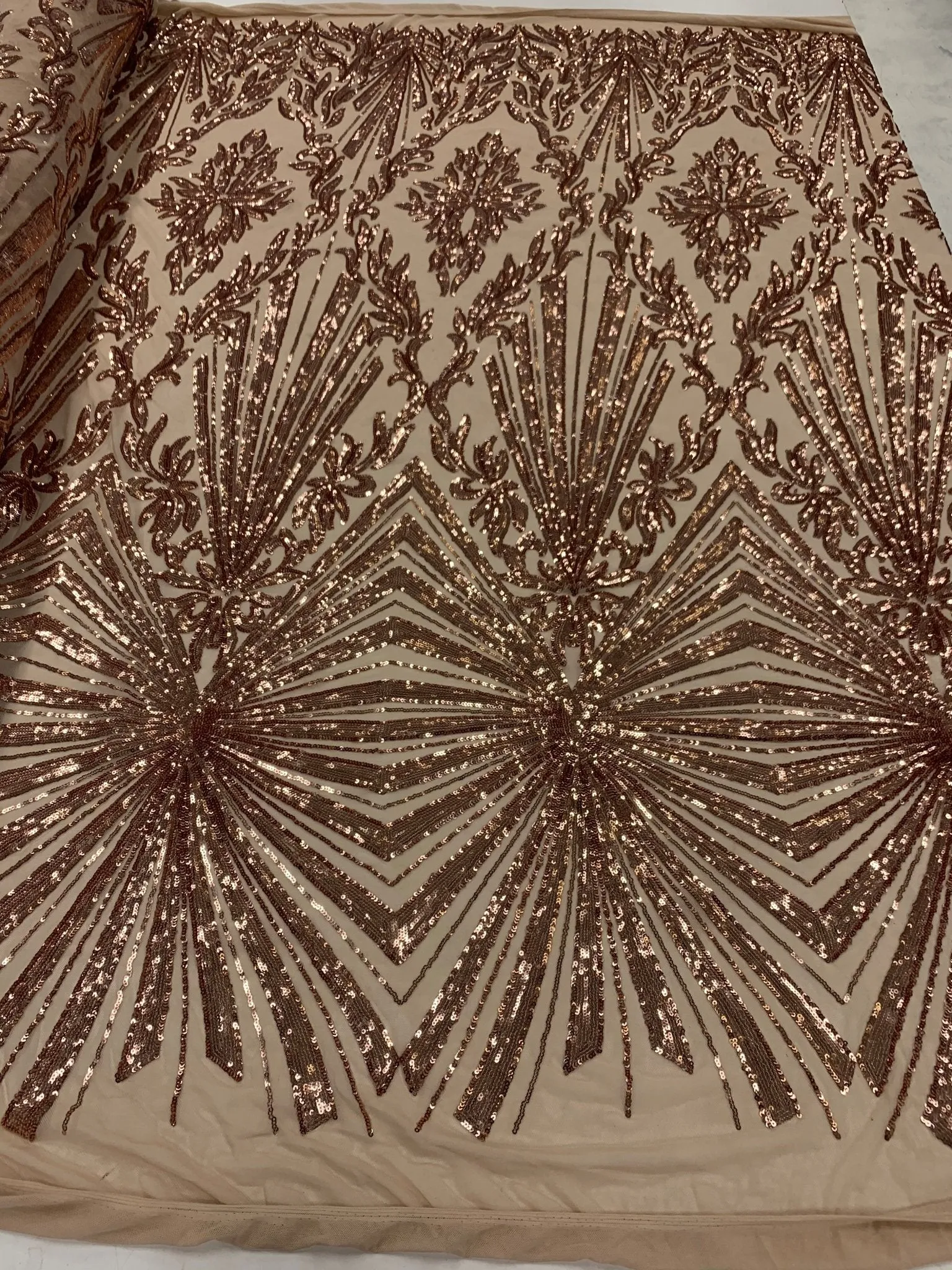 French Embroidery Stretch Sequins Fabric By The Yard on a Mesh Lace