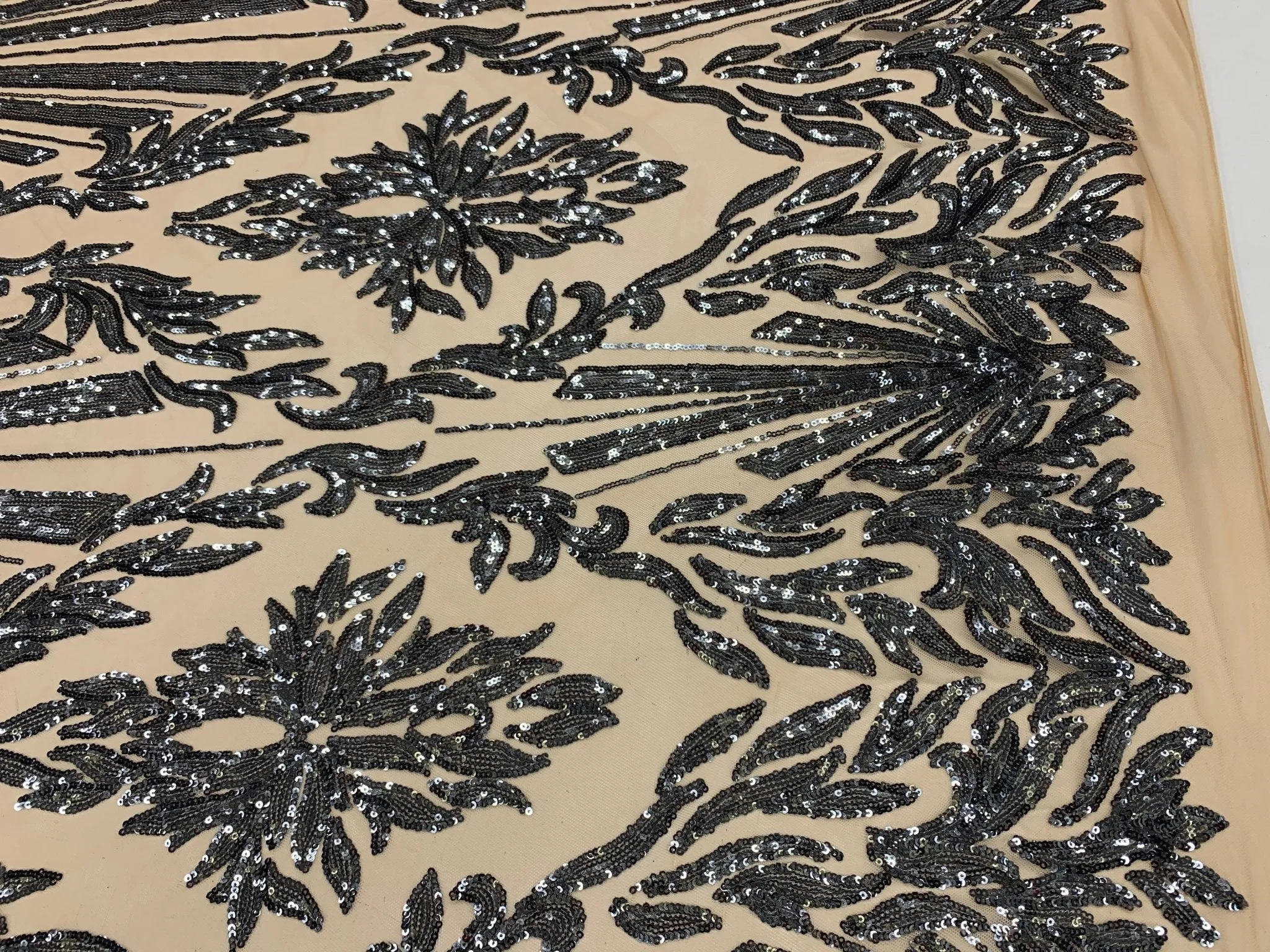 French Embroidery Stretch Sequins Fabric By The Yard on a Mesh Lace