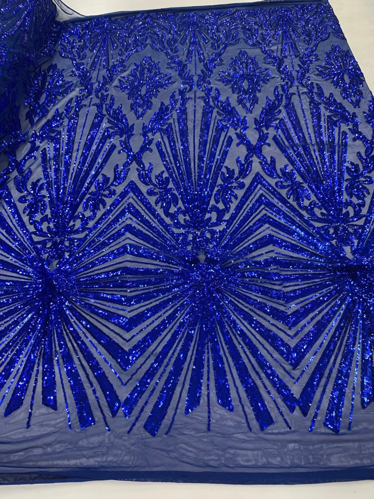 French Embroidery Stretch Sequins Fabric By The Yard on a Mesh Lace