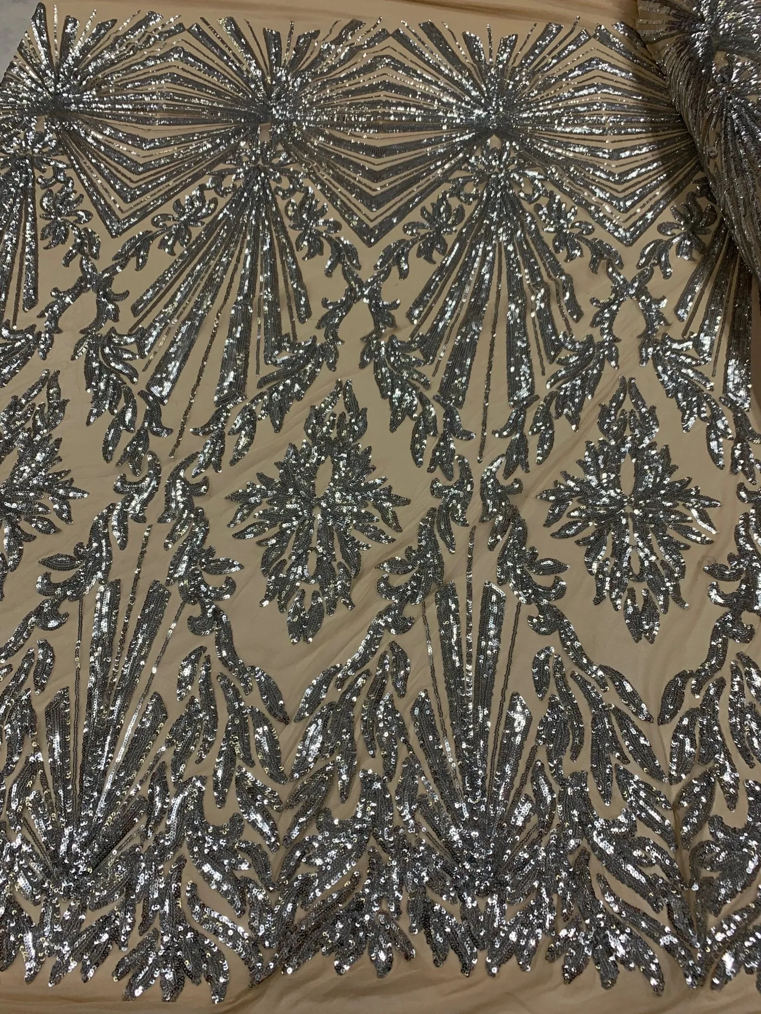 French Embroidery Stretch Sequins Fabric By The Yard on a Mesh Lace