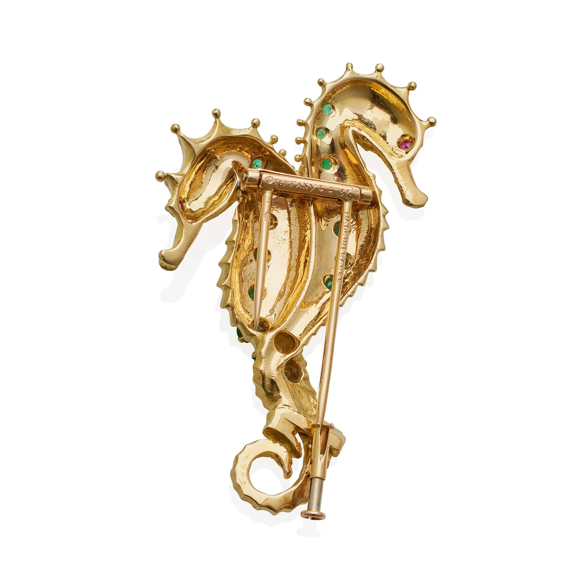 Georges Lenfant for Tiffany & Co. 18k Gold and Emerald Double Seahorse Brooch