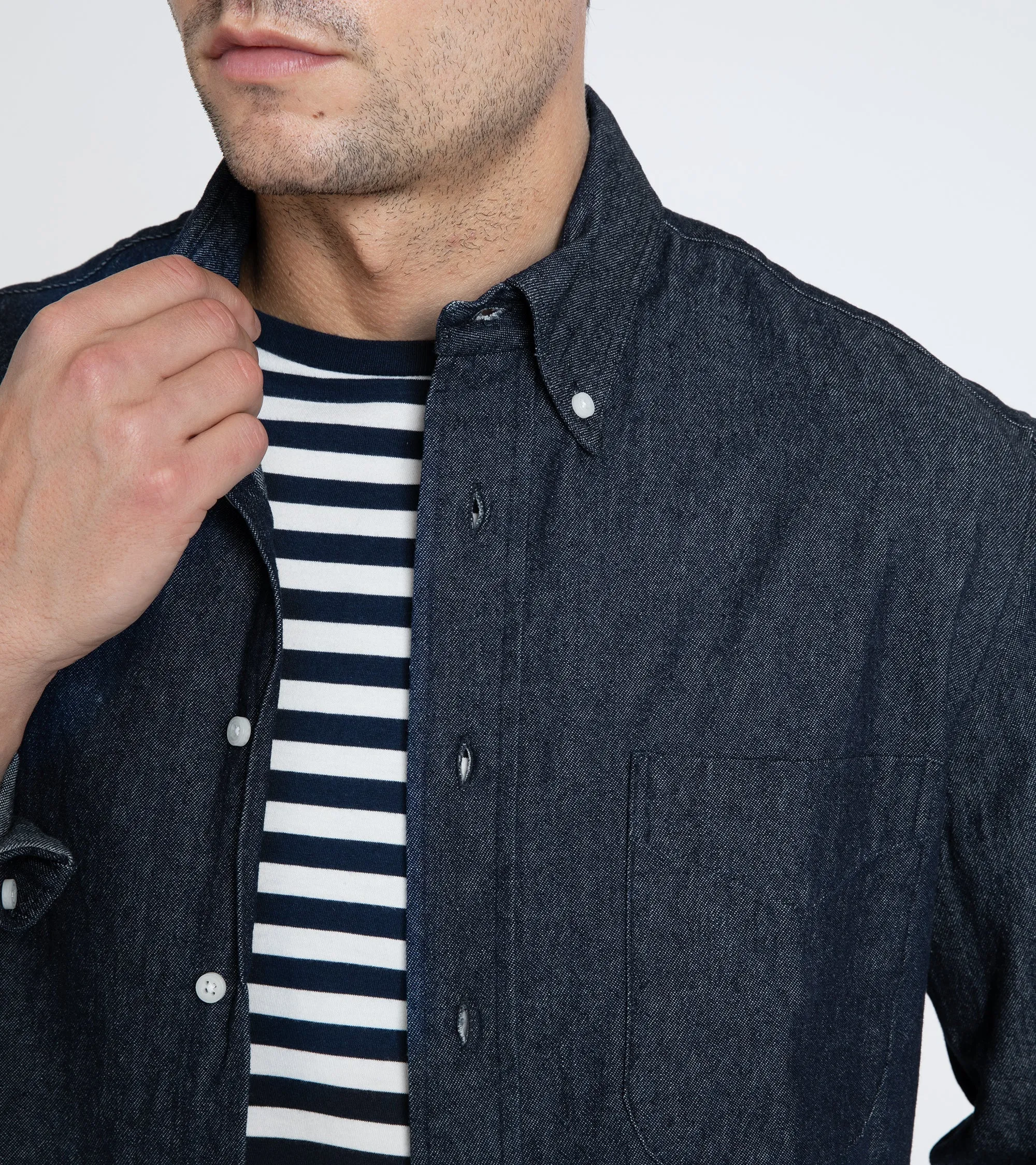 Gitman Vintage Cotton Denim Button Down Shirt: Dark Blue