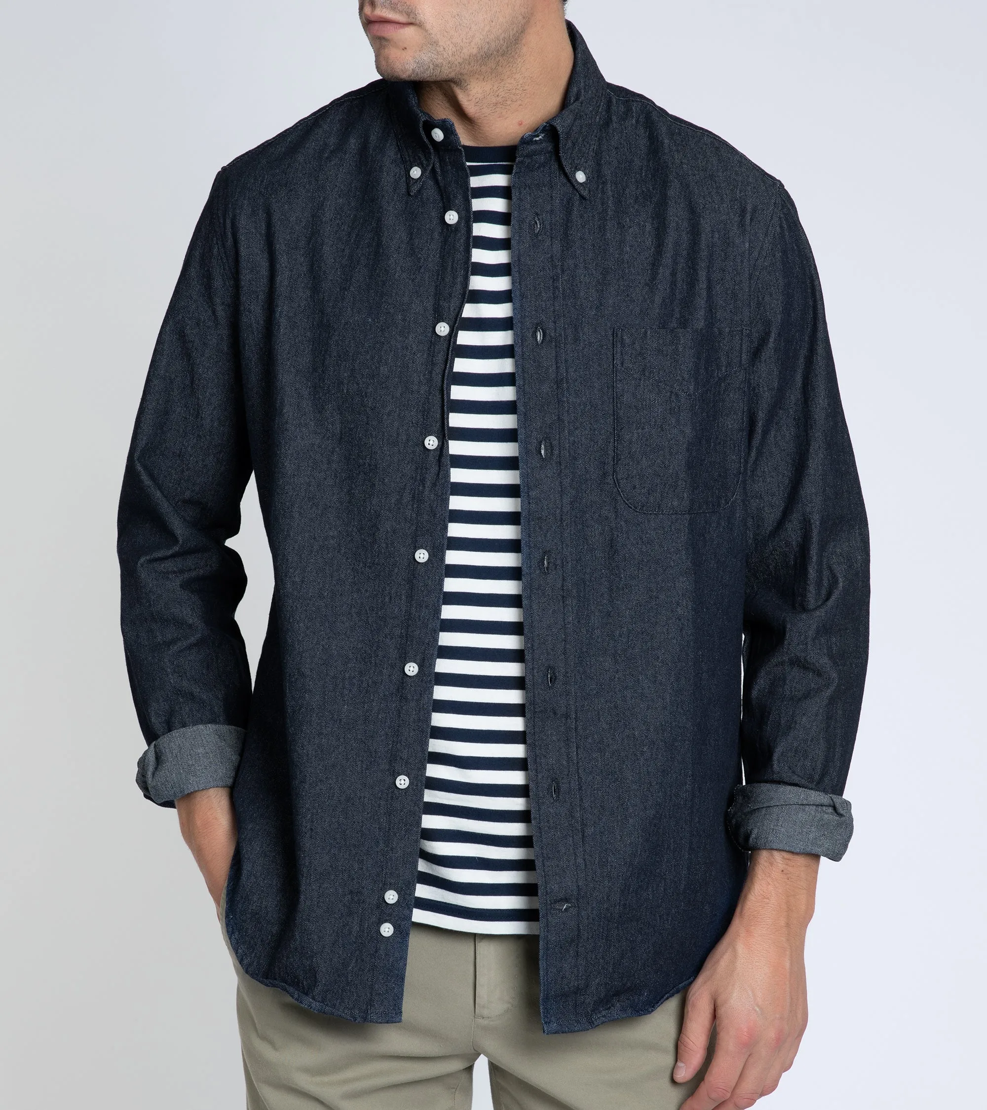 Gitman Vintage Cotton Denim Button Down Shirt: Dark Blue