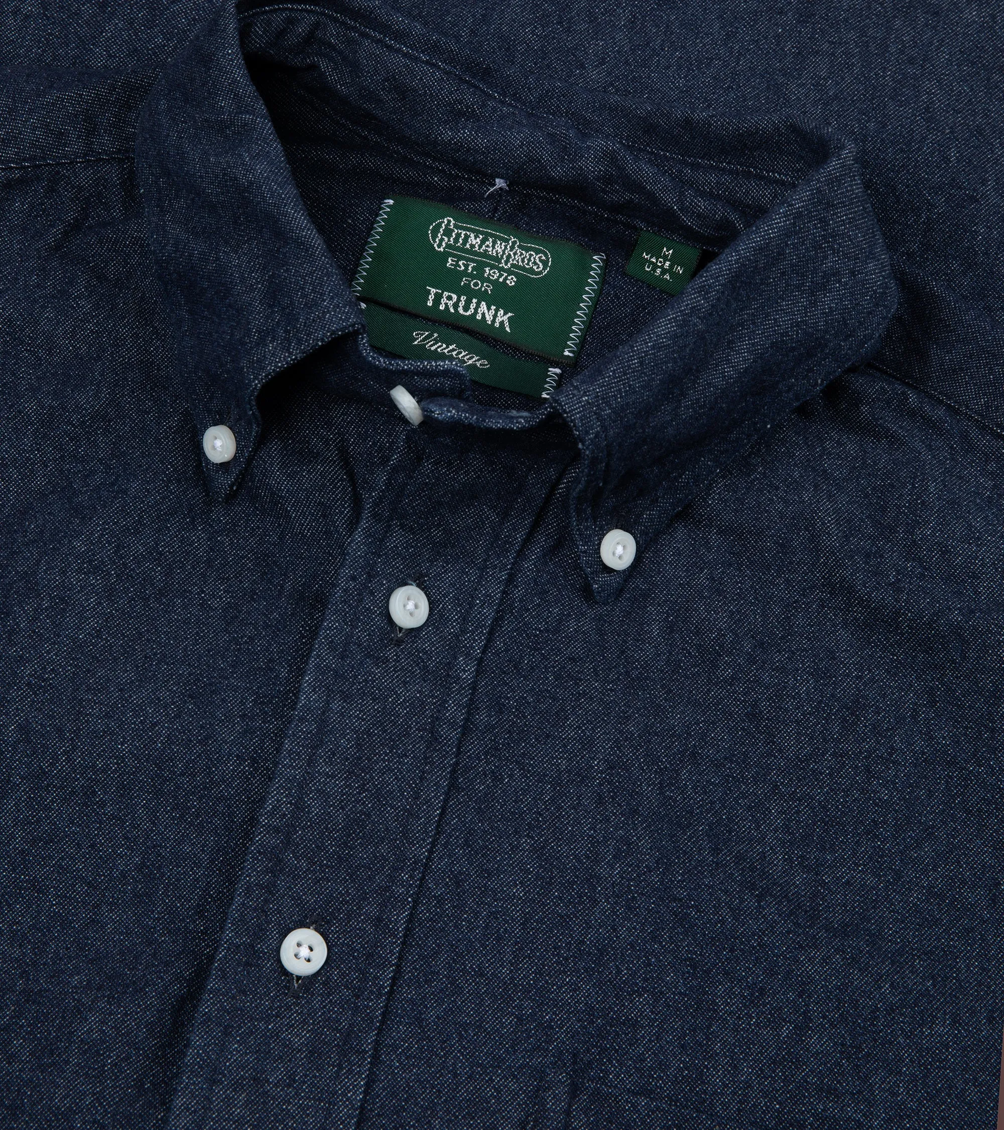 Gitman Vintage Cotton Denim Button Down Shirt: Dark Blue