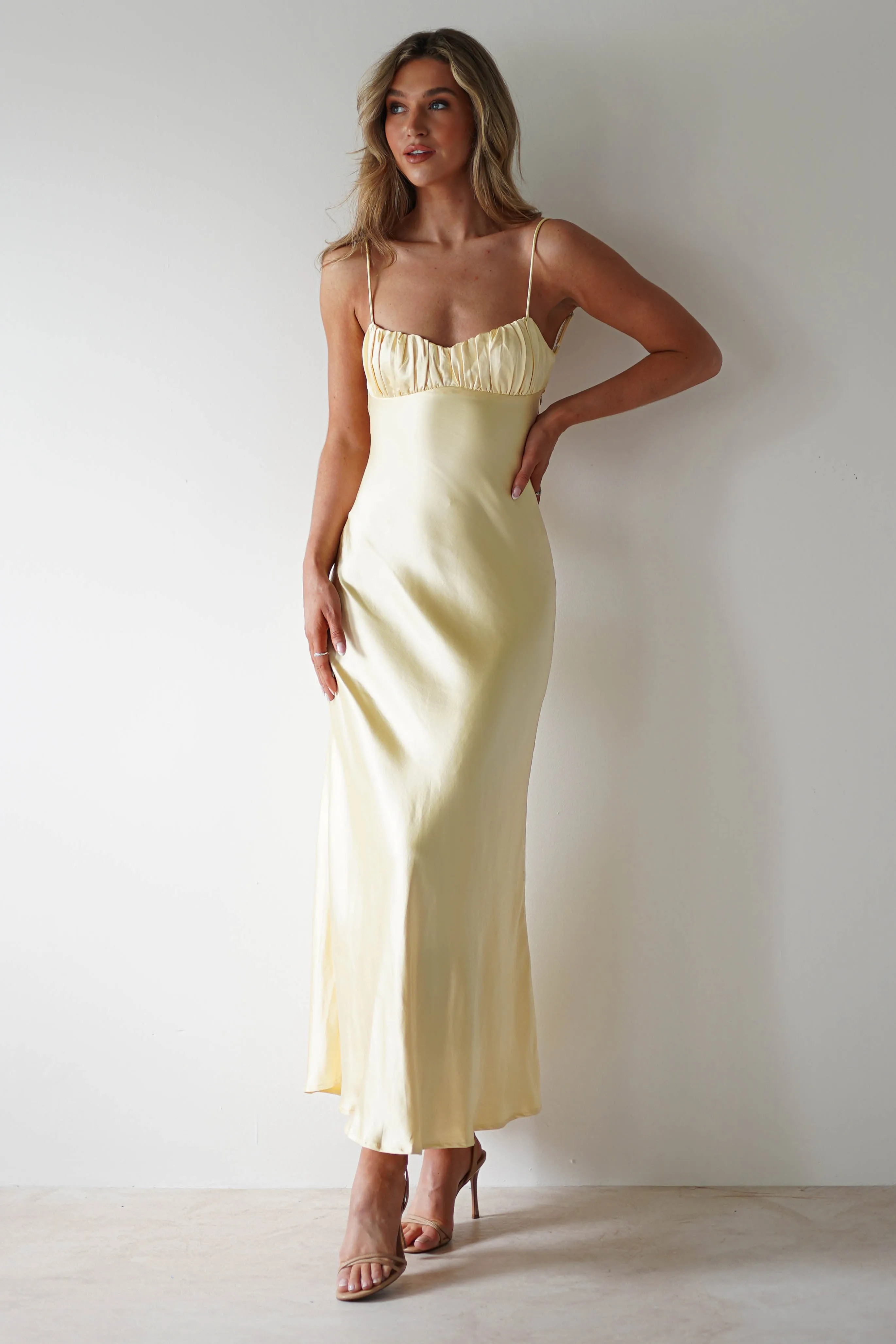 Grace Soft Satin Maxi Dress | Lemon