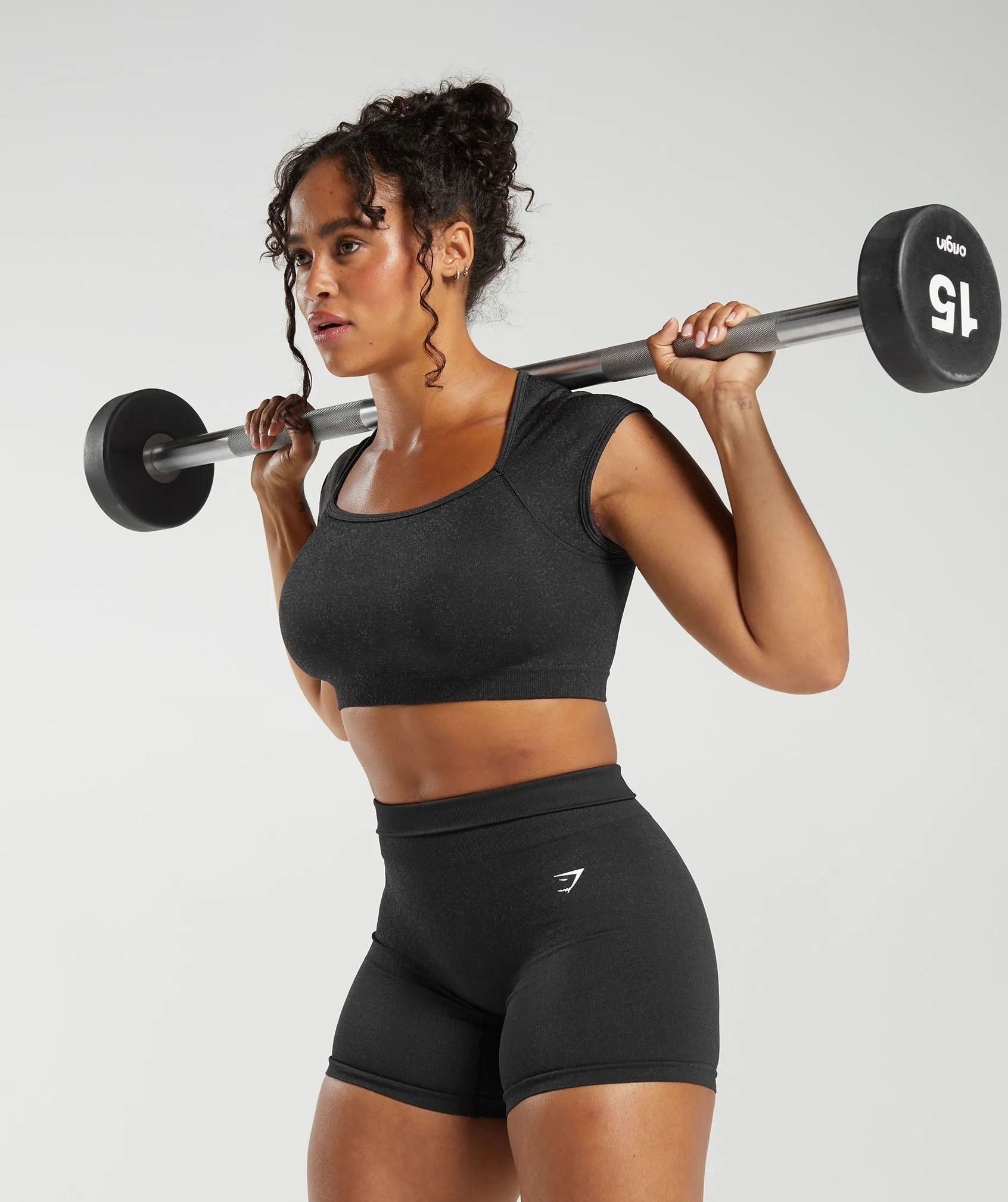 Gymshark Adapt Fleck Seamless Crop Top - Black/Smokey Grey