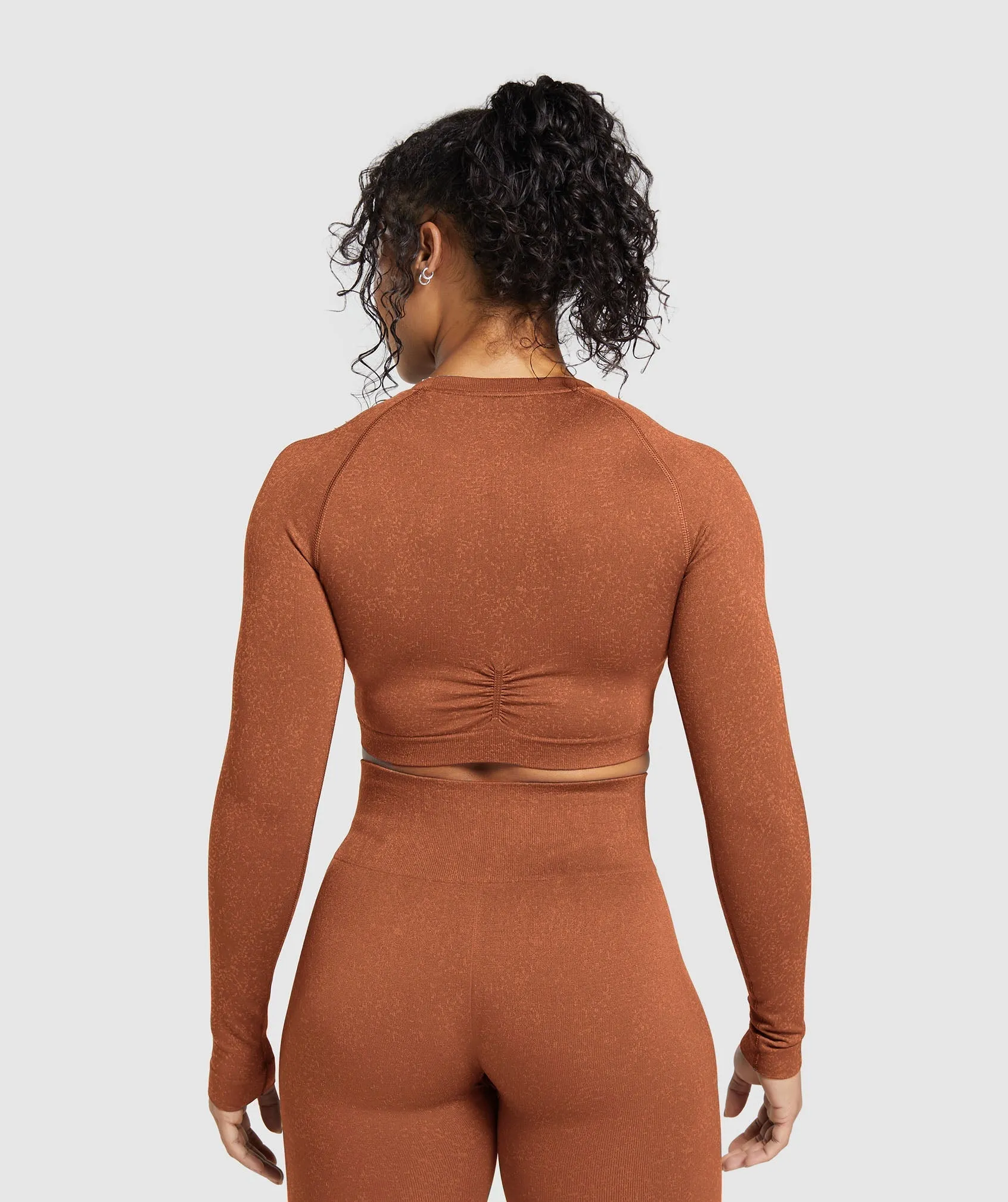 Gymshark Adapt Fleck Seamless Long Sleeve Crop Top - Copper Brown/Terracotta Orange