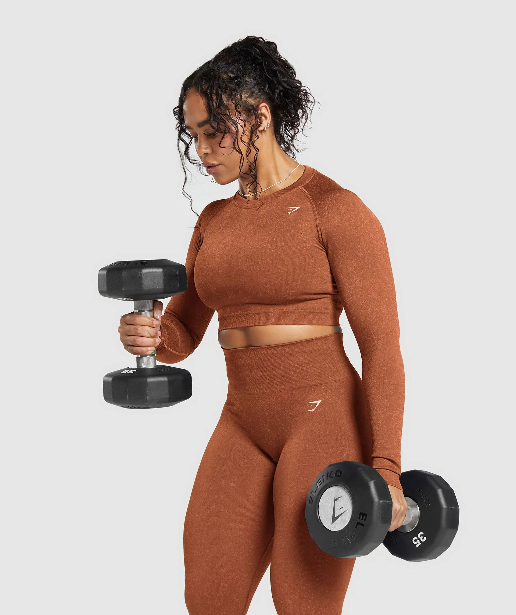 Gymshark Adapt Fleck Seamless Long Sleeve Crop Top - Copper Brown/Terracotta Orange