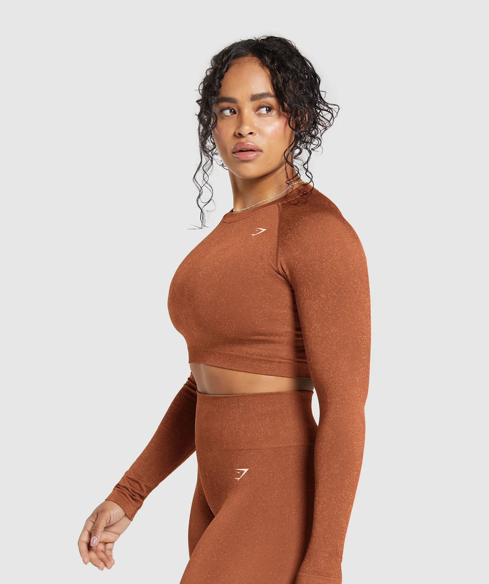 Gymshark Adapt Fleck Seamless Long Sleeve Crop Top - Copper Brown/Terracotta Orange