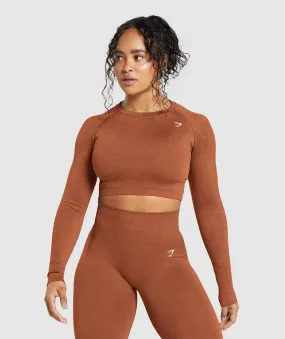 Gymshark Adapt Fleck Seamless Long Sleeve Crop Top - Copper Brown/Terracotta Orange