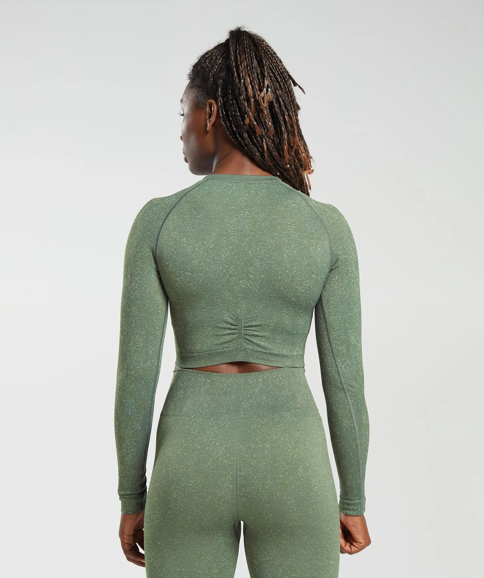 Gymshark Adapt Fleck Seamless Long Sleeve Crop Top - Dusk Green/Light Sage Green