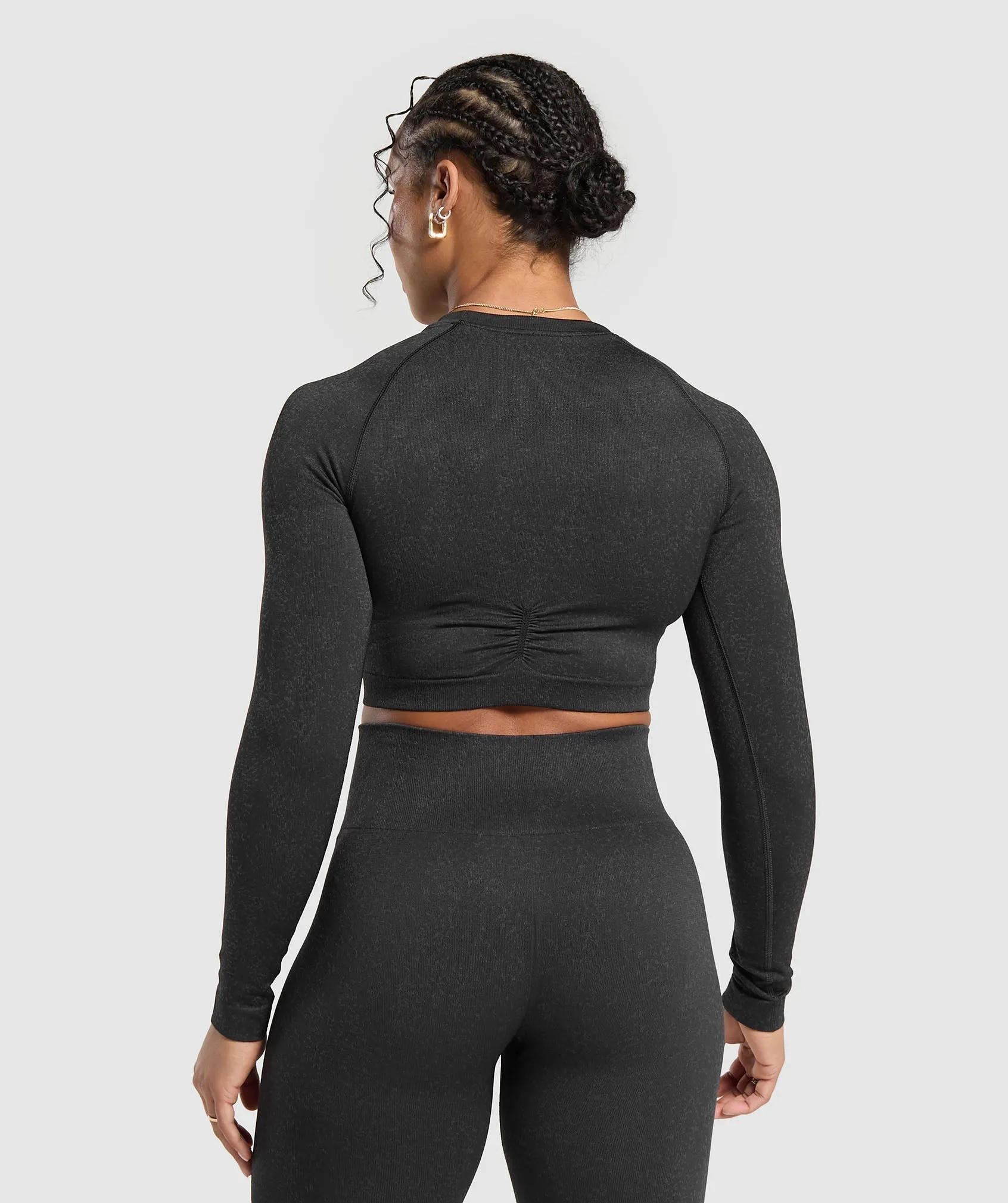 Gymshark Adapt Fleck Seamless Long Sleeve Crop Top - Mineral | Black