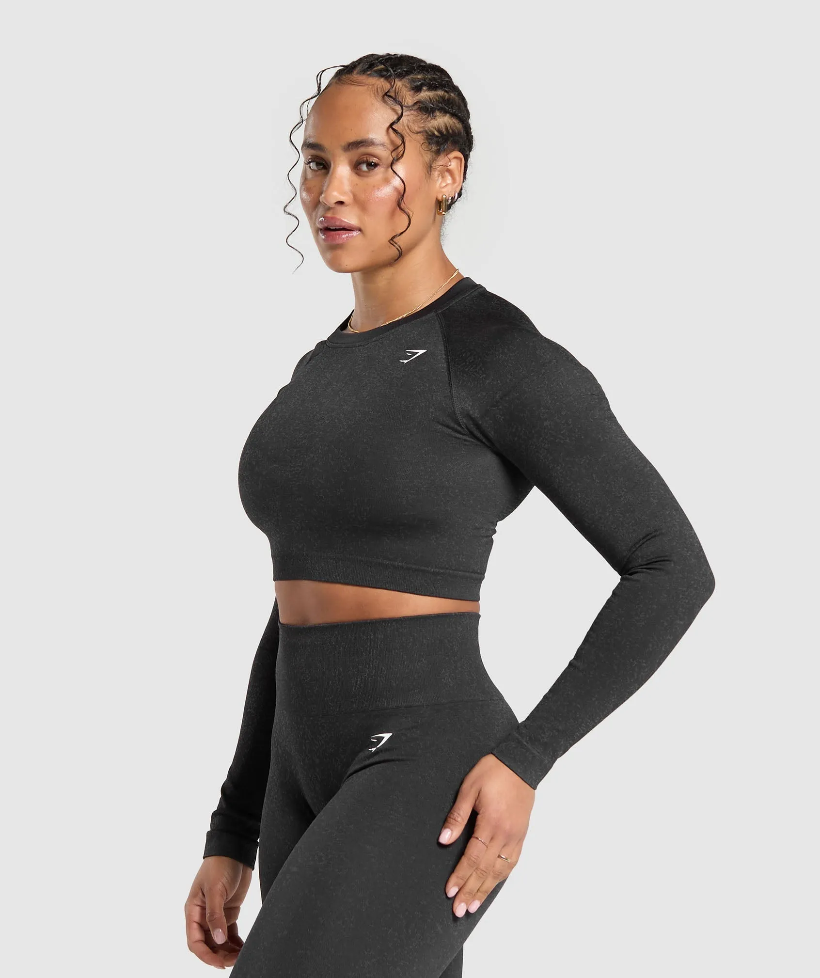 Gymshark Adapt Fleck Seamless Long Sleeve Crop Top - Mineral | Black