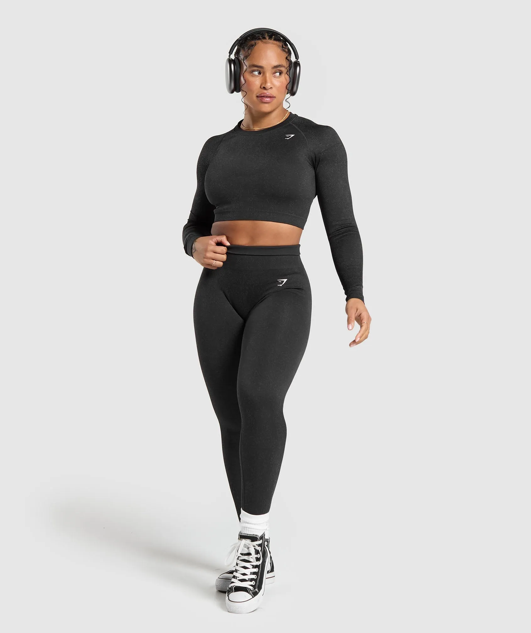 Gymshark Adapt Fleck Seamless Long Sleeve Crop Top - Mineral | Black