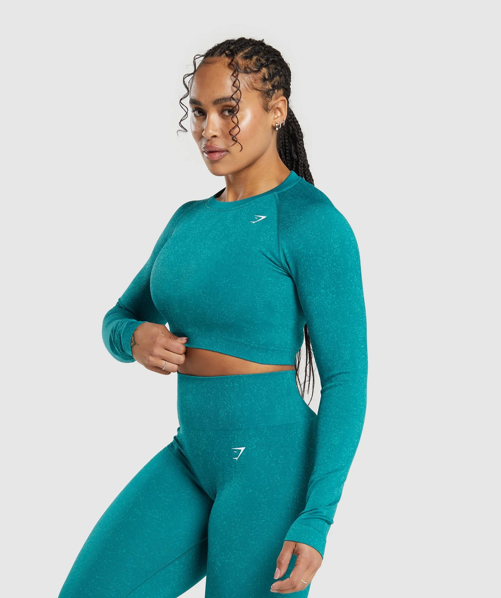 Gymshark Adapt Fleck Seamless Long Sleeve Crop Top - Ocean Teal/Artificial Teal