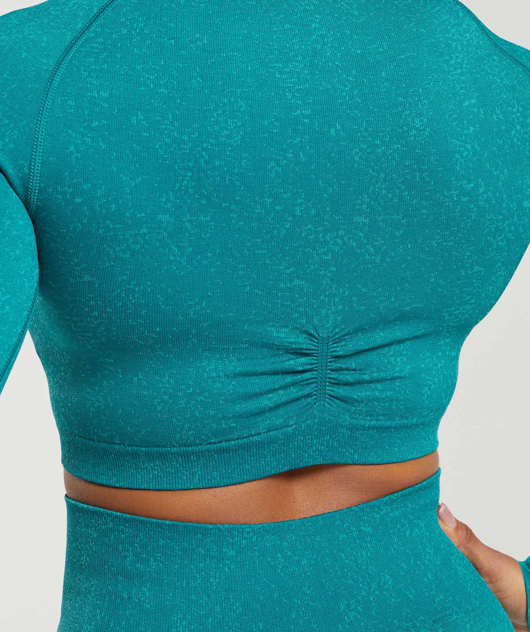 Gymshark Adapt Fleck Seamless Long Sleeve Crop Top - Ocean Teal/Artificial Teal