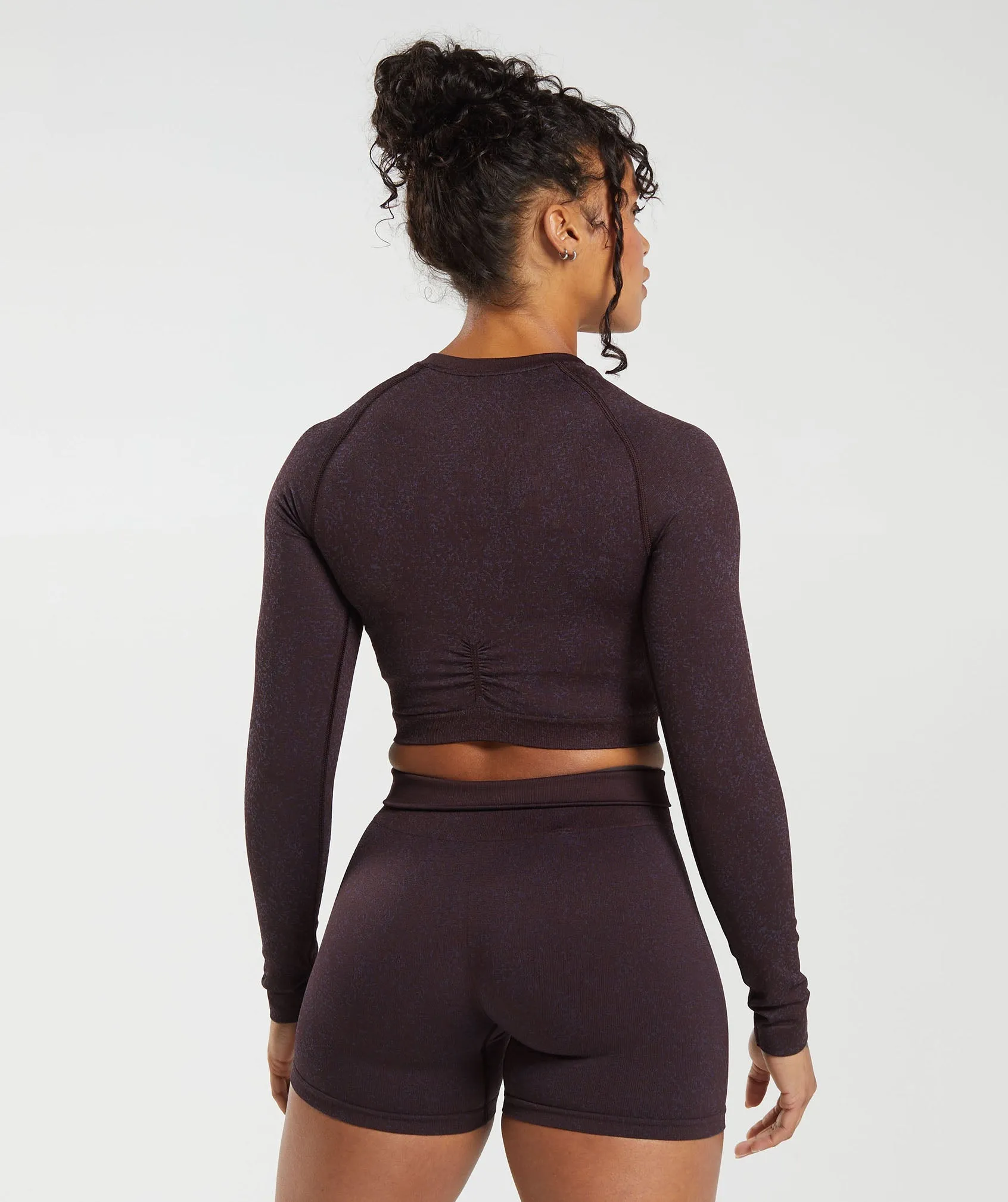 Gymshark Adapt Fleck Seamless Long Sleeve Crop Top - Plum Brown/Dewberry Purple