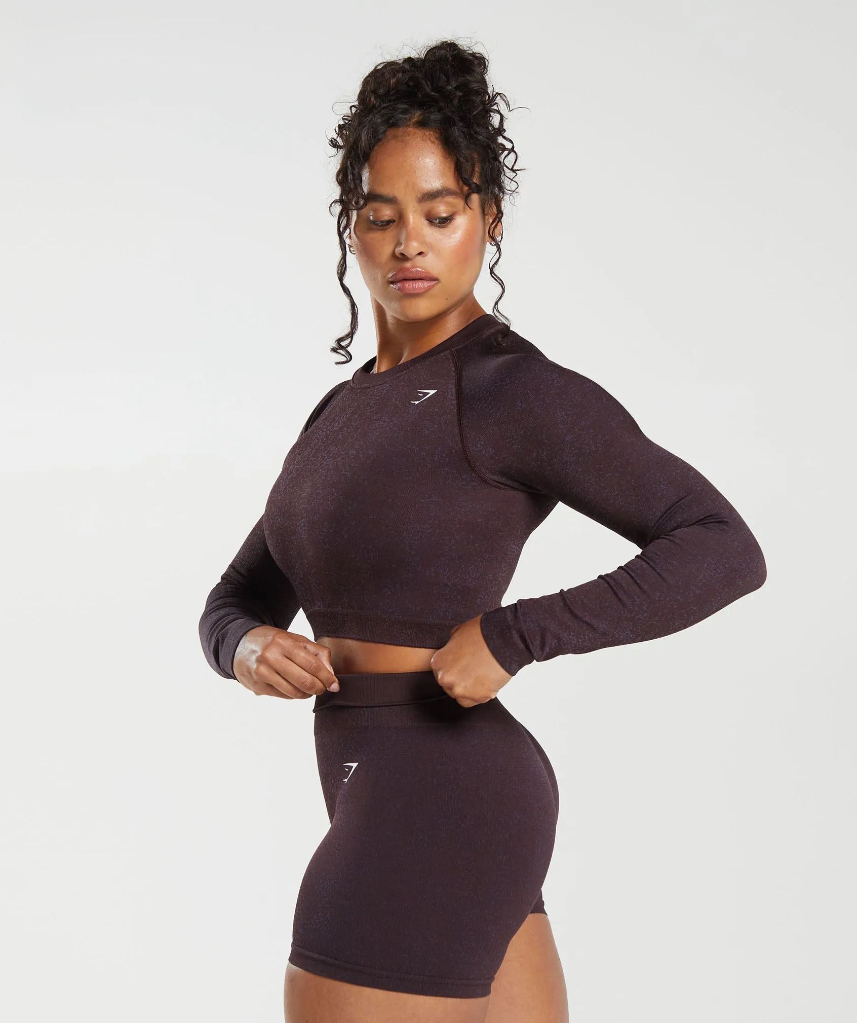 Gymshark Adapt Fleck Seamless Long Sleeve Crop Top - Plum Brown/Dewberry Purple