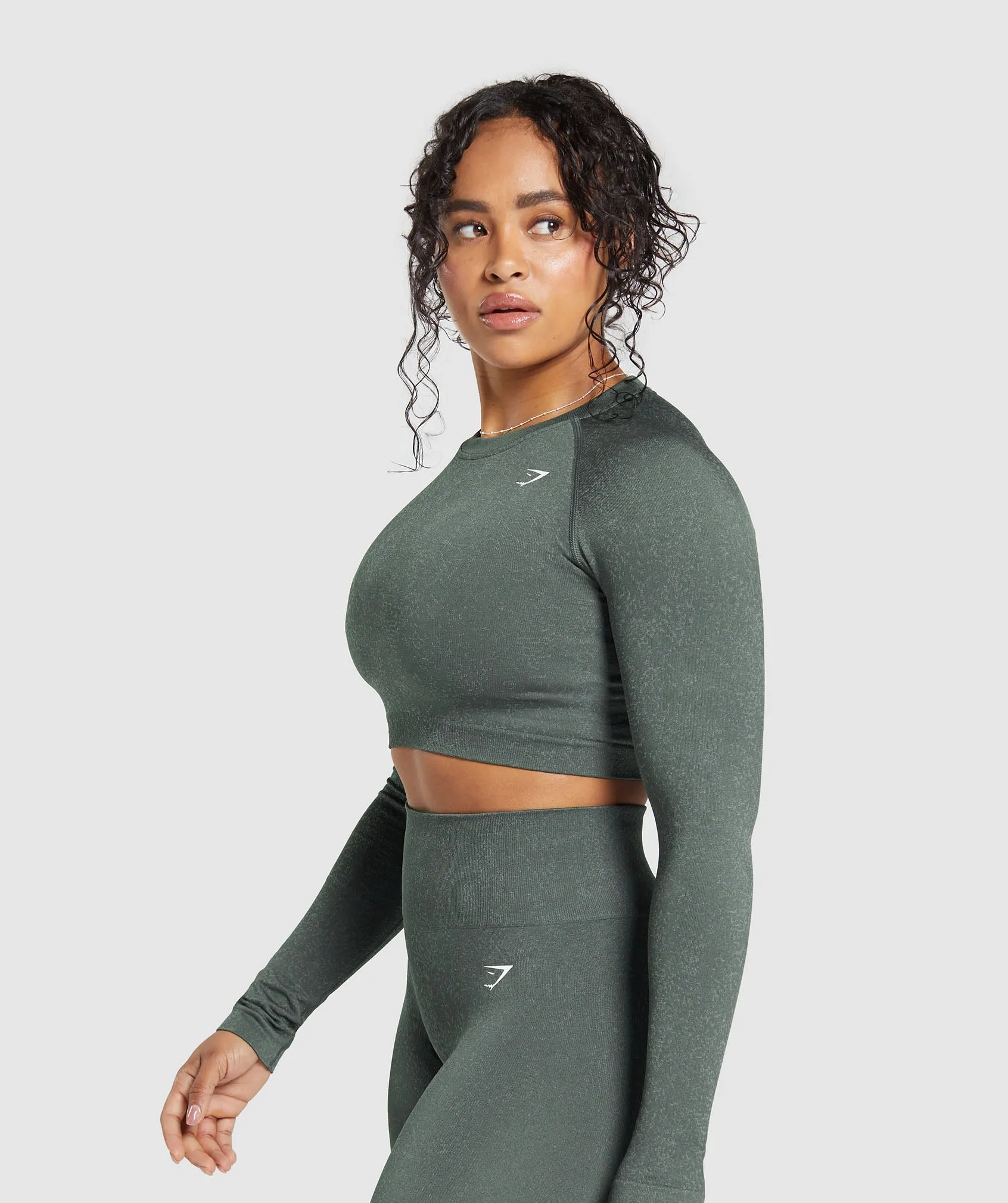 Gymshark Adapt Fleck Seamless Long Sleeve Crop Top - Slate Teal/Cargo Teal