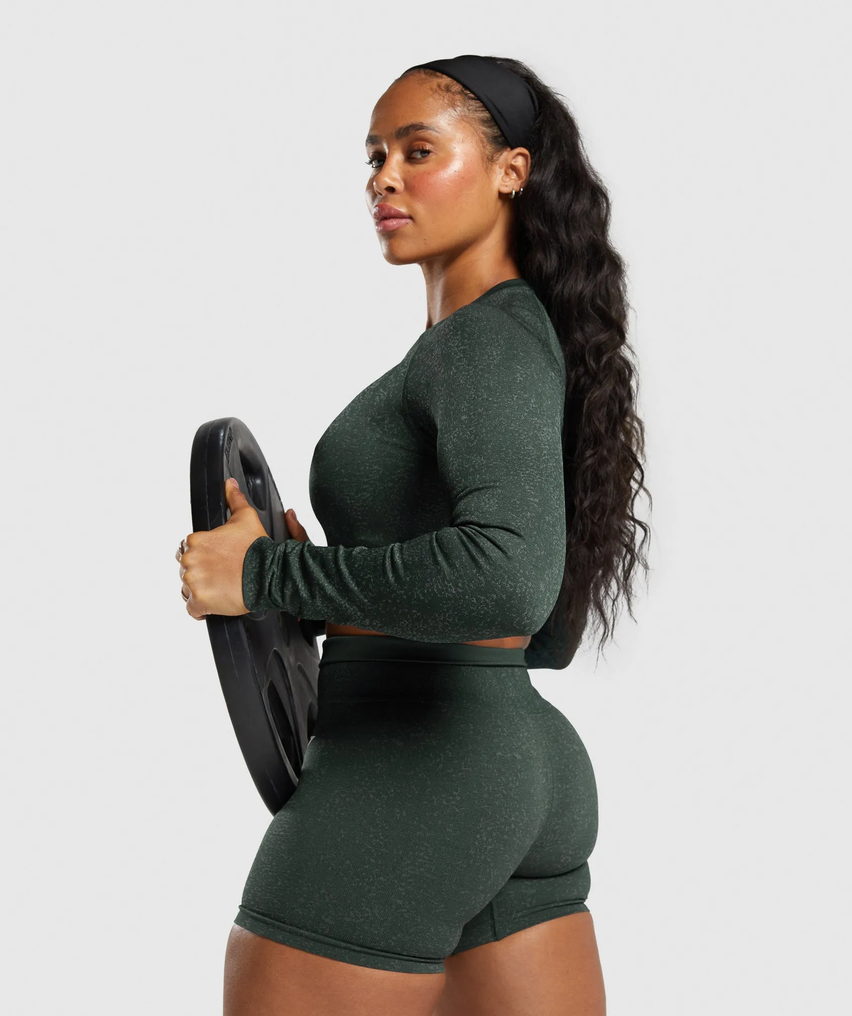 Gymshark Adapt Fleck Seamless Long Sleeve Crop Top - Victory Green/ Unit Green