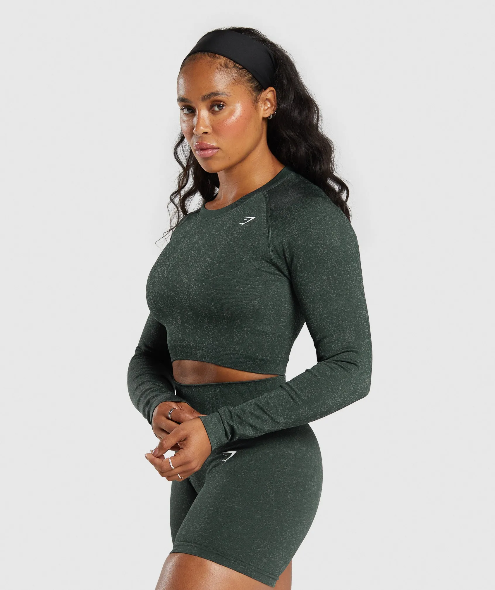 Gymshark Adapt Fleck Seamless Long Sleeve Crop Top - Victory Green/ Unit Green