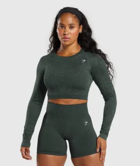 Gymshark Adapt Fleck Seamless Long Sleeve Crop Top - Victory Green/ Unit Green