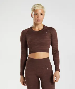 Gymshark Adapt Marl Seamless Long Sleeve Crop Top - Archive Brown/Cherry Brown