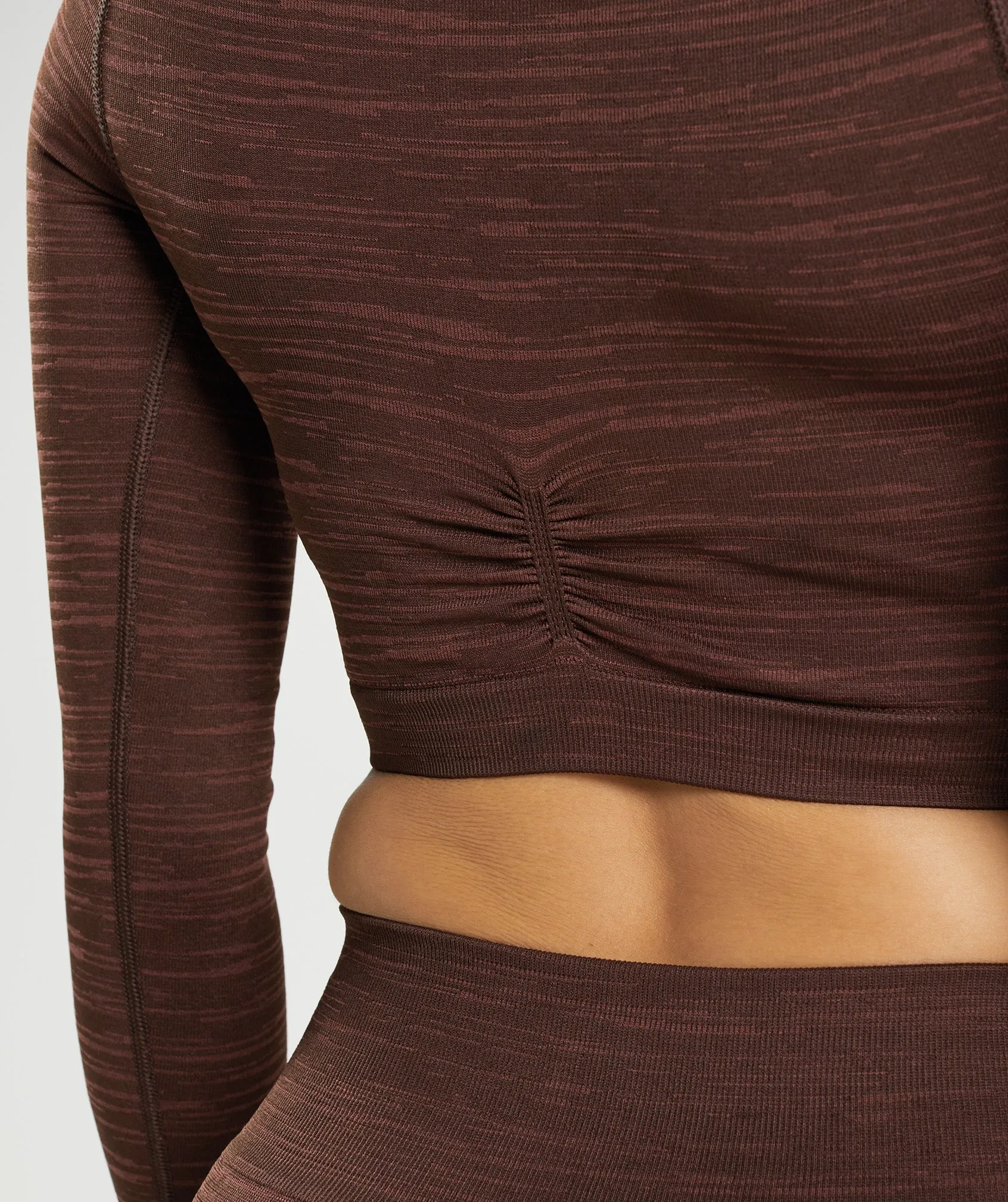 Gymshark Adapt Marl Seamless Long Sleeve Crop Top - Archive Brown/Cherry Brown