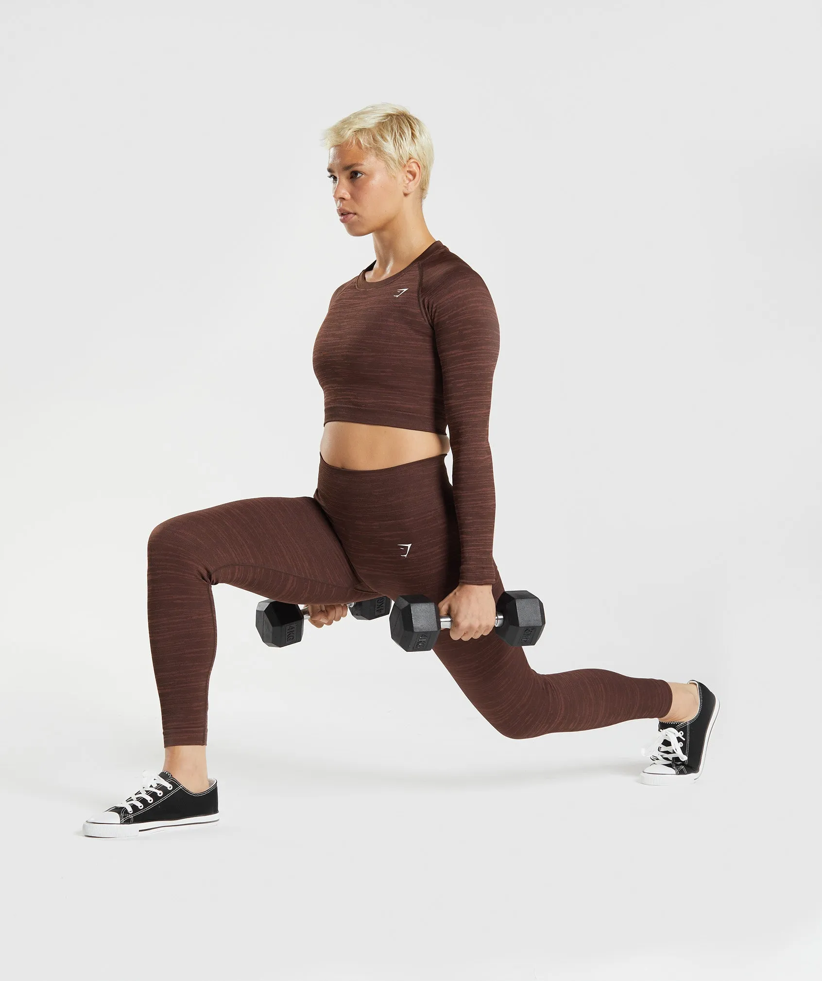 Gymshark Adapt Marl Seamless Long Sleeve Crop Top - Archive Brown/Cherry Brown