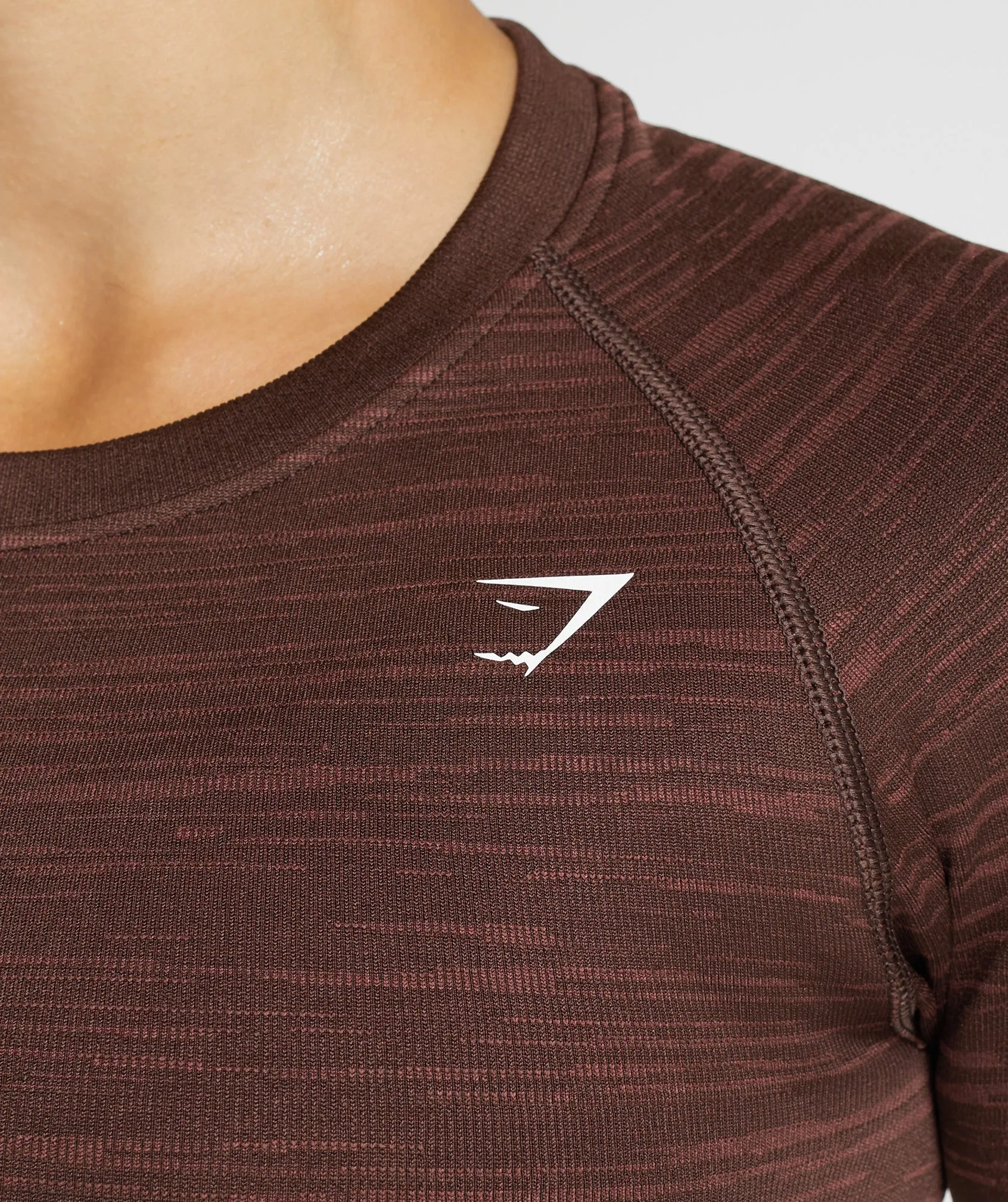 Gymshark Adapt Marl Seamless Long Sleeve Crop Top - Archive Brown/Cherry Brown