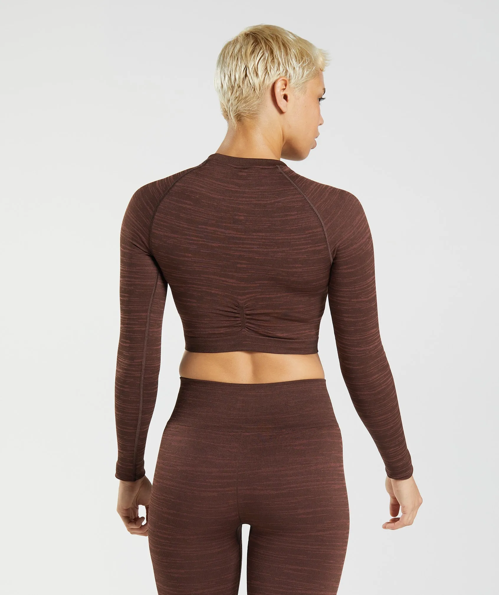 Gymshark Adapt Marl Seamless Long Sleeve Crop Top - Archive Brown/Cherry Brown