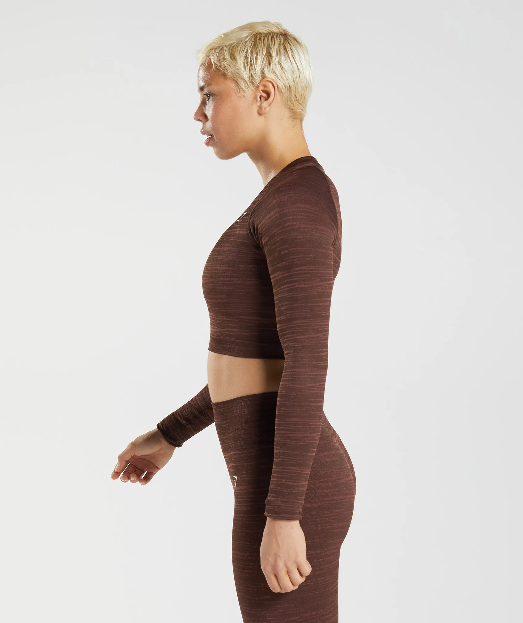 Gymshark Adapt Marl Seamless Long Sleeve Crop Top - Archive Brown/Cherry Brown