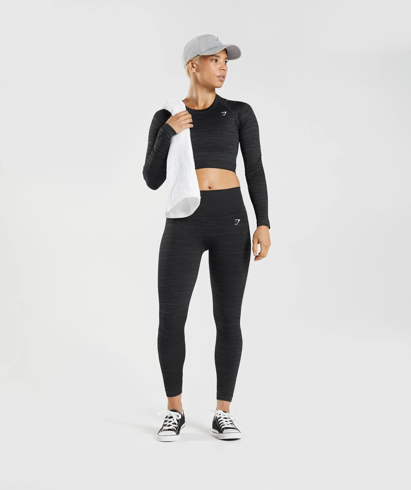 Gymshark Adapt Marl Seamless Long Sleeve Crop Top - Black/Smokey Grey