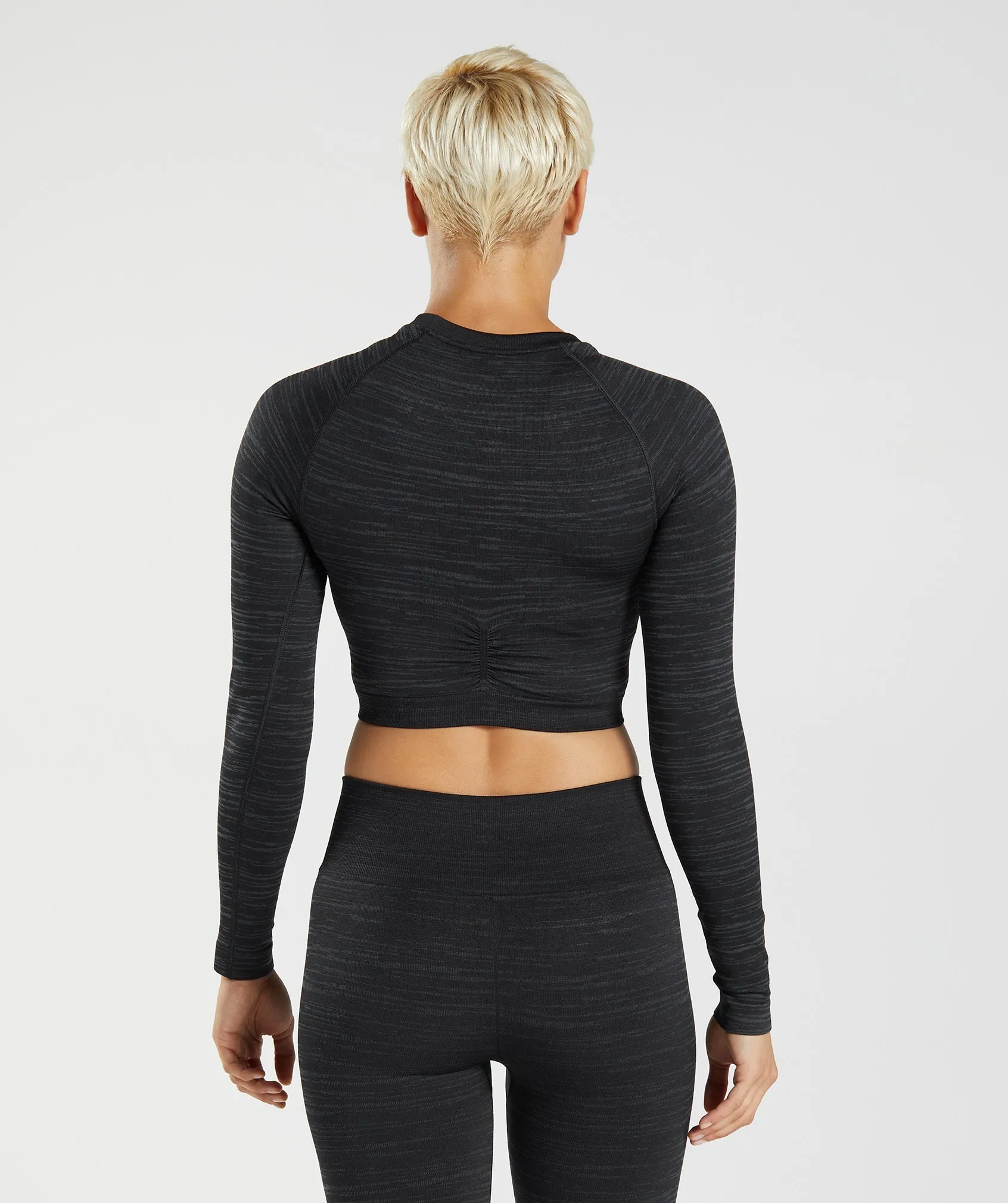 Gymshark Adapt Marl Seamless Long Sleeve Crop Top - Black/Smokey Grey