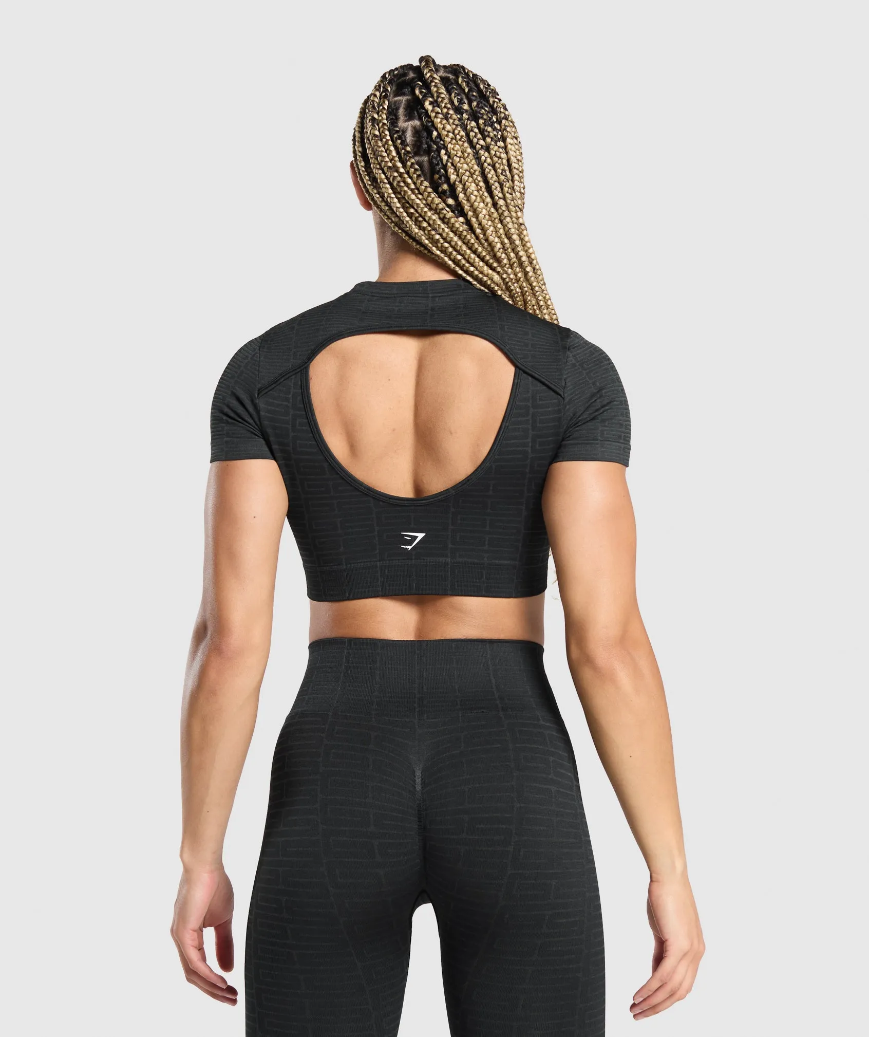 Gymshark Adapt Monogram Seamless Ruched Crop Top - Black/Pitch Grey