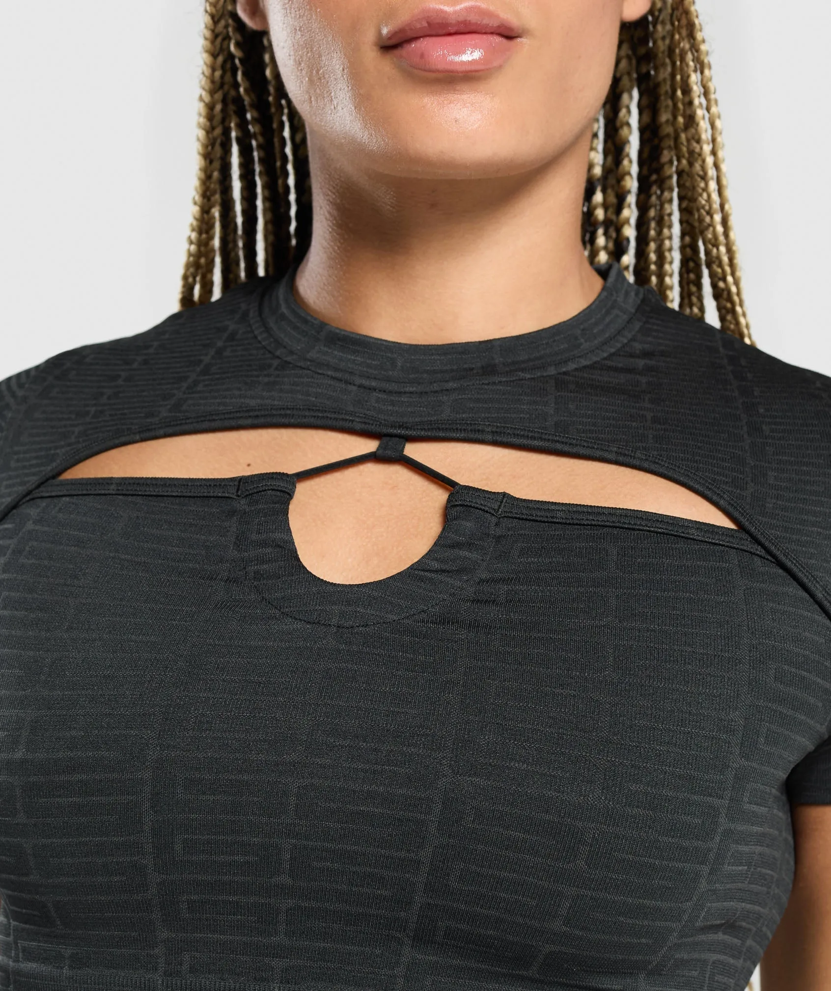 Gymshark Adapt Monogram Seamless Ruched Crop Top - Black/Pitch Grey