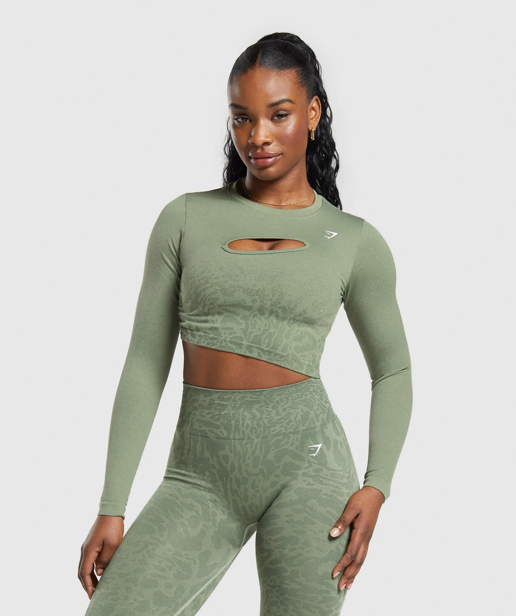 Gymshark Adapt Safari Seamless Faded Long Sleeve Top - Force Green/Faded Green