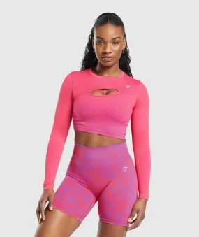 Gymshark Adapt Safari Seamless Faded Long Sleeve Top - Shelly Pink/Fly Coral